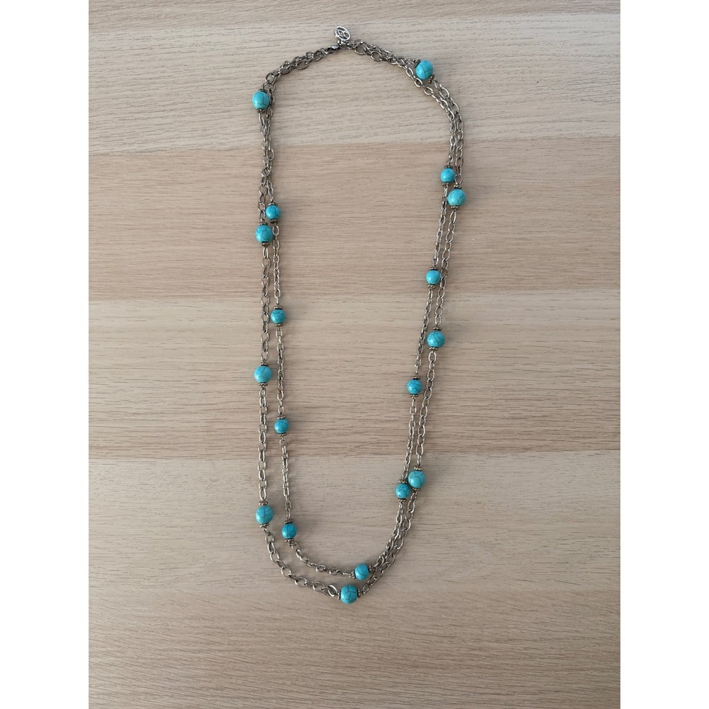 Erica Lyons Double Chain Turquoise Colored Beaded Necklace Statement 34" total